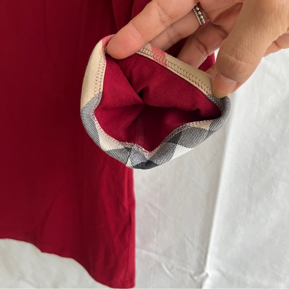 Burberry Brit scoop neck three-quarter sleeve plaid cuffs, red, size M - Picture 4 of 7
